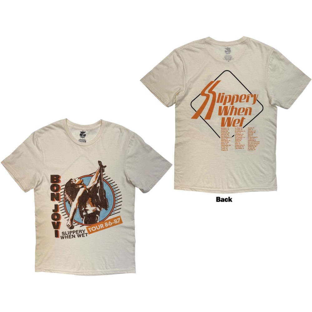 Bon Jovi - Slippery When Wet Tour '86'87 Herren TShirt - Creme